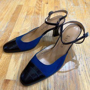 Lauren Size 8B Black and Blue Sling Back Heels